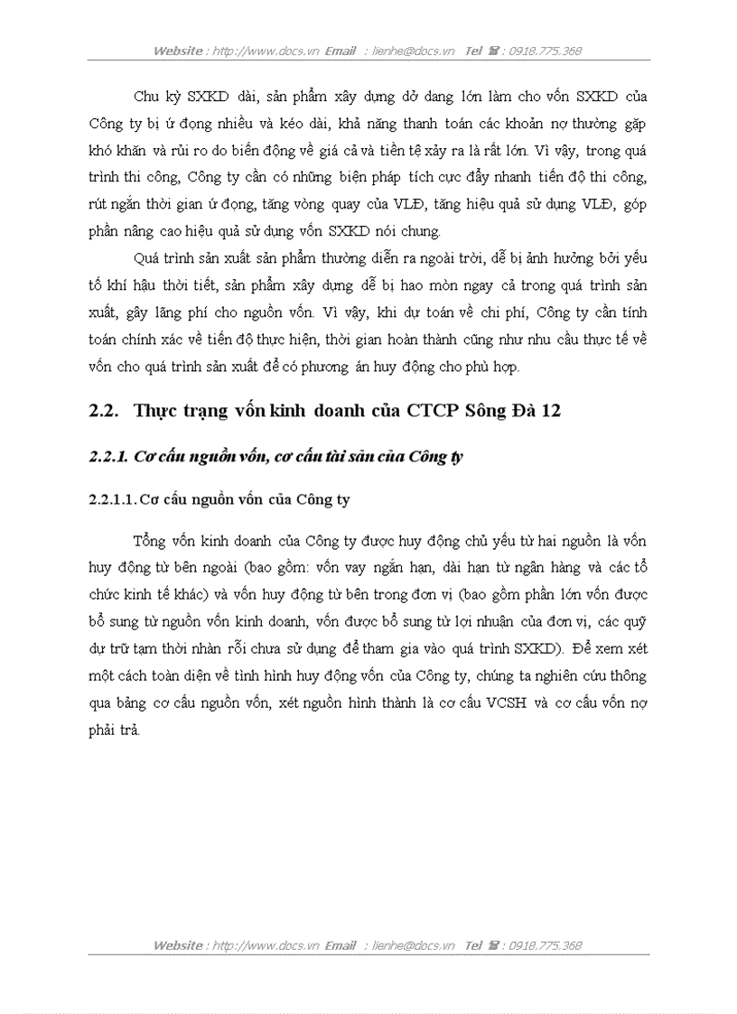 image for page Một số giải pháp nâng cao hiệu quả huy động và sử dụng vốn sản xuất kinh doanh của Công ty Cổ phần Sông Đà 12