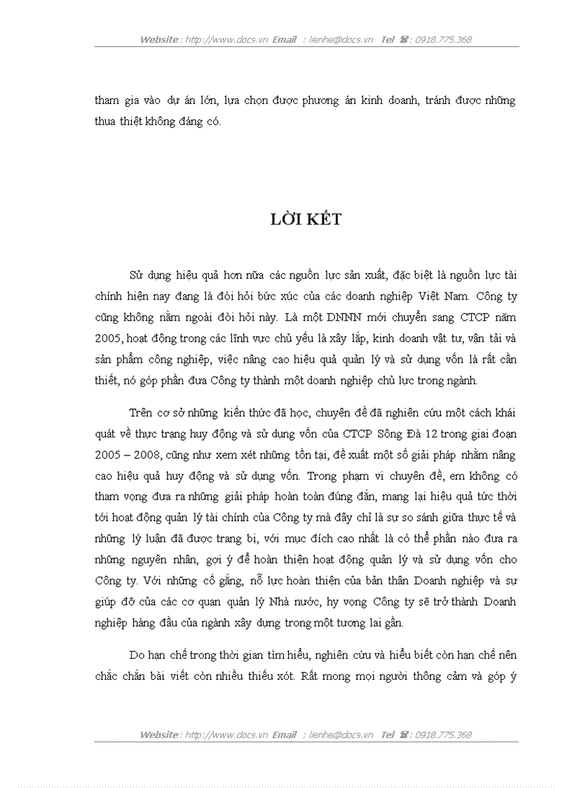 image for page Một số giải pháp nâng cao hiệu quả huy động và sử dụng vốn sản xuất kinh doanh của Công ty Cổ phần Sông Đà 12