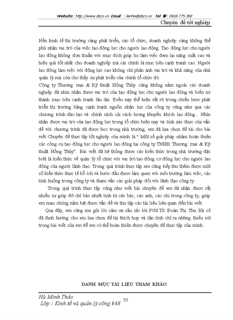 image for page Một số giải pháp nhằm hoàn thiện các công cụ tạo động lực cho người lao động tại Công ty TNHH Thương mại Kỹ thuật Hồng Thủy