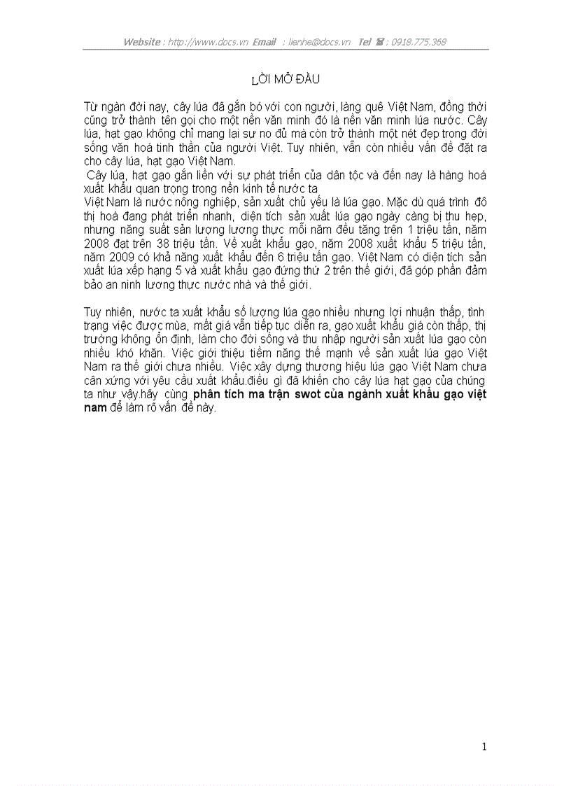 image for page Phân tích ma trận swot của ngành xuất khẩu gạo Việt Nam