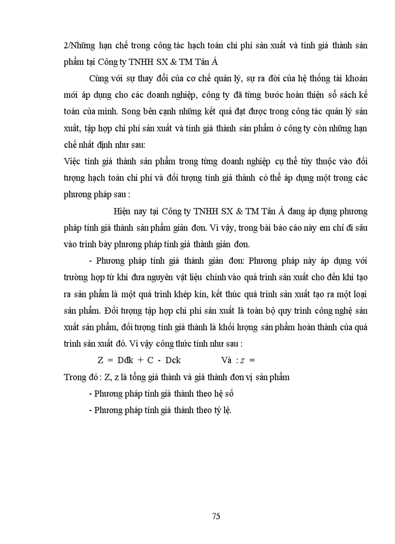 image for page Tổ chức công tác kế toán chi phí sản xuất và tính giá thành giá thành sản phẩm tại Công ty TNHH sản xuất và thương mại Tân Á