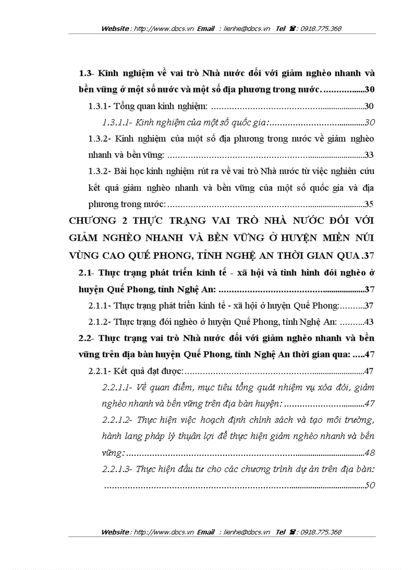 Vai trò Nhà nước đối với giảm nghèo nhanh và bền vững ở các huyện miền núi vùng cao LẤY VÍ DỤ Ở HUYỆN QUẾ PHONG TỈNH NGHỆ AN