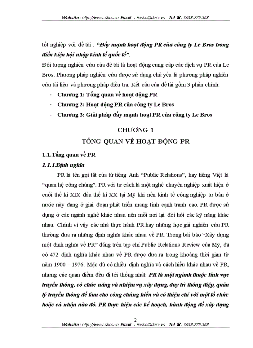 image for page Đẩy mạnh hoạt động PR của Công ty Le Bros trong điều kiện hội nhập kinh tế quốc tế