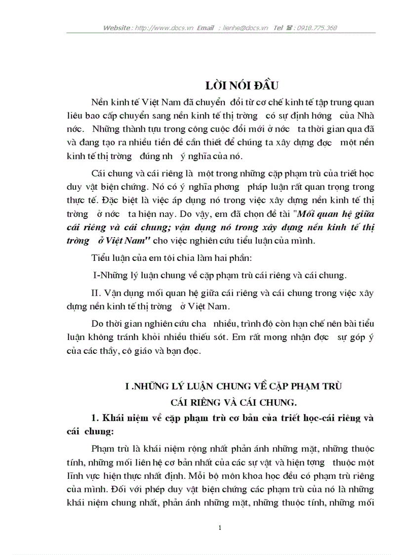 image for page Mối quan hệ giữa cái riêng và cái chung Vận dụng nó trong xây dựng nền kinh tế thị trường ở Việt Nam