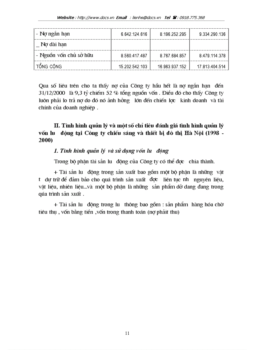 image for page Tình hình sử dụng vốn lưu động và một số biện pháp chủ yếu để nâng cao hiệu quả sử dụng vốn lưu động tại Công ty thiết bị và chiếu sáng đô thị Hà Nội