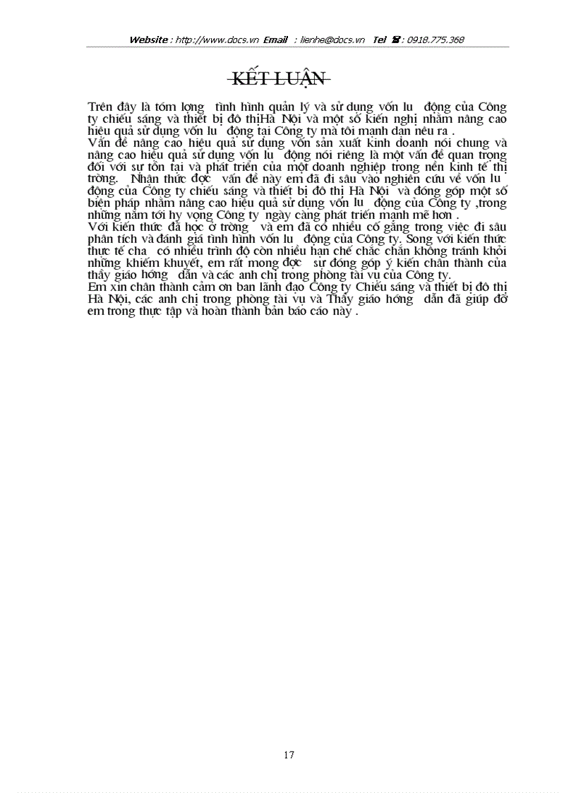 image for page Tình hình sử dụng vốn lưu động và một số biện pháp chủ yếu để nâng cao hiệu quả sử dụng vốn lưu động tại Công ty thiết bị và chiếu sáng đô thị Hà Nội