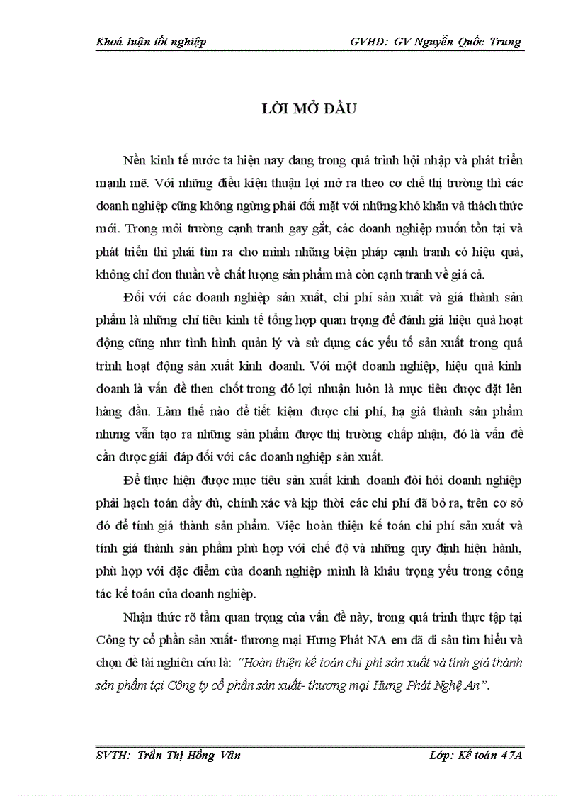 image for page Hoàn thiện kế toán chi phí sản xuất và tính giá thành sản phẩm tại Công ty cổ phần sản xuất thương mại Hưng Phát Nghệ An
