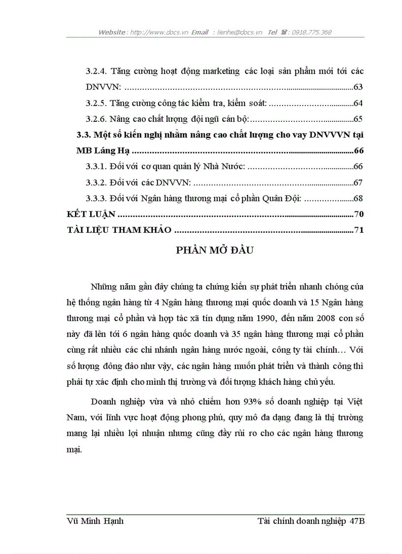 image for page Nâng cao chất lượng cho vay đối với doanh nghiệp vừa và nhỏ tại chi nhánh Láng Hạ Ngân hàng thương mại cổ phần Quân Đội