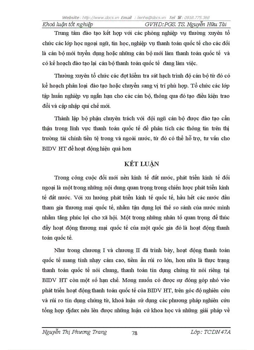 image for page Hạn chế rủi ro trong thanh toán quốc tế theo phương thức tín dụng chứng từ tại bidv hà thành