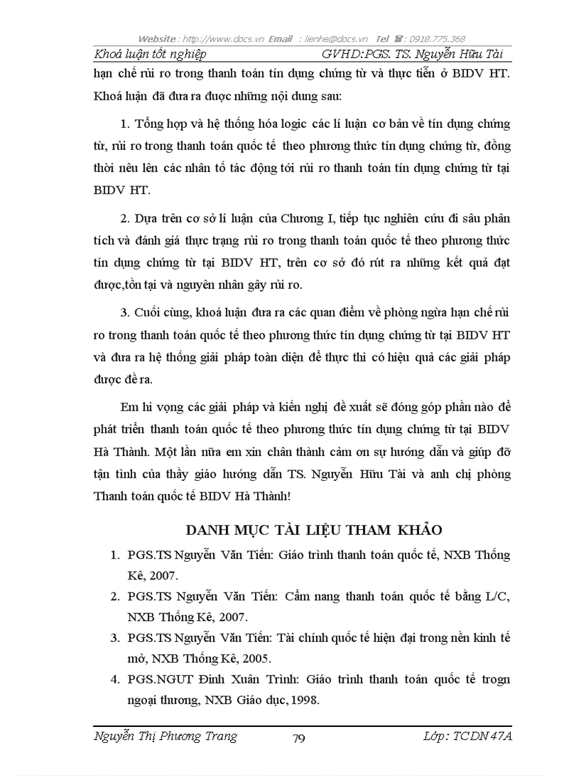 image for page Hạn chế rủi ro trong thanh toán quốc tế theo phương thức tín dụng chứng từ tại bidv hà thành