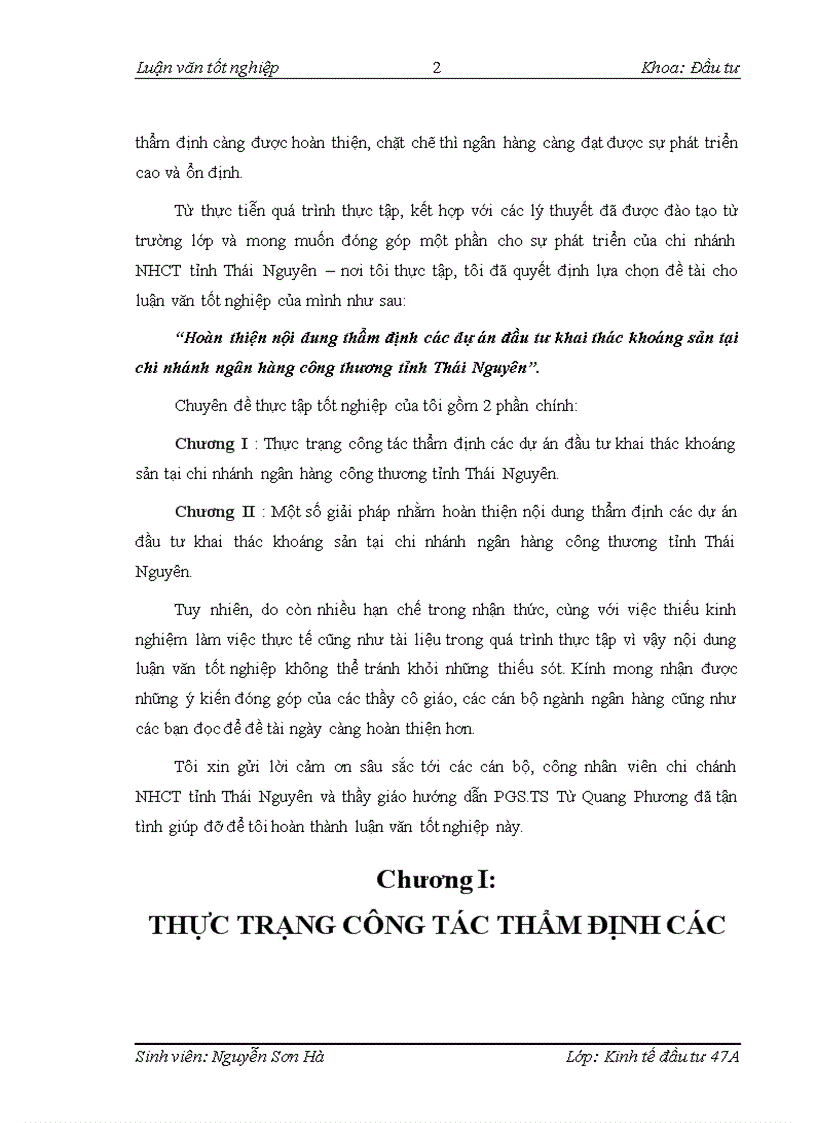 image for page Hoàn thiện nội dung thẩm định các dự án đầu tư khai thác khoáng sản tại chi nhánh ngân hàng công thương tỉnh Thái Nguyên