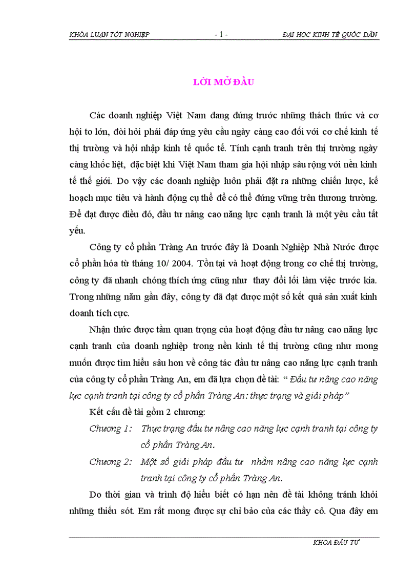 image for page Đầu tư nâng cao năng lực cạnh tranh tại công ty cổ phần Tràng An Thực trạng và giải pháp