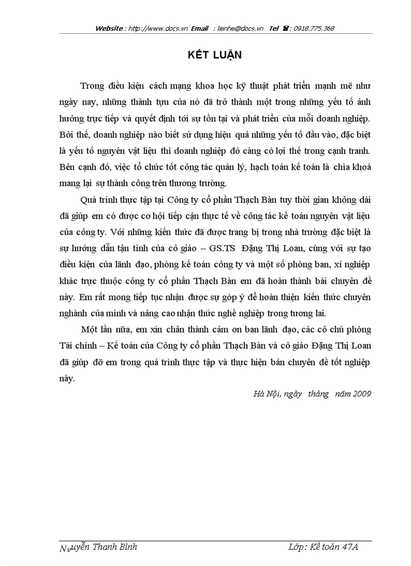 image for page Hoàn thiện công tác kế toán nguyên vật liệu tại Công ty Cổ phần Thạch Bàn