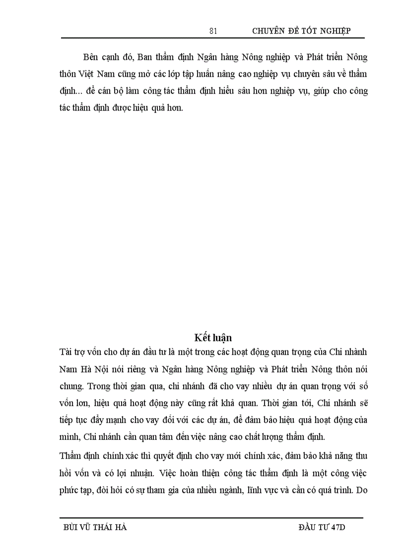image for page Hoàn thiện công tác thẩm định dự án đầu tư vay vốn tại Ngân hàng Nông nghiệp và phát triển Nông thôn Chi nhánh Nam Hà Nội