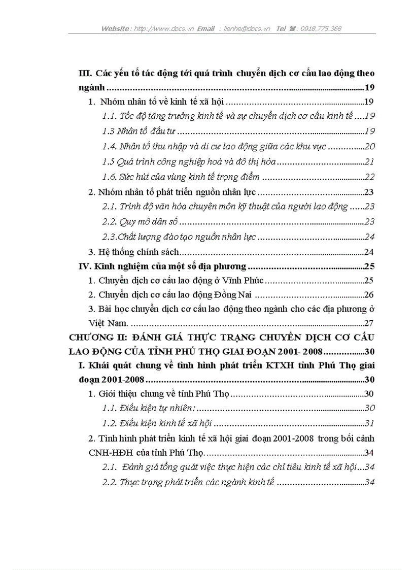 Đánh giá sự chuyển dịch cơ cấu lao động theo ngành của Phú Thọ trong giai đoạn 2001 2008