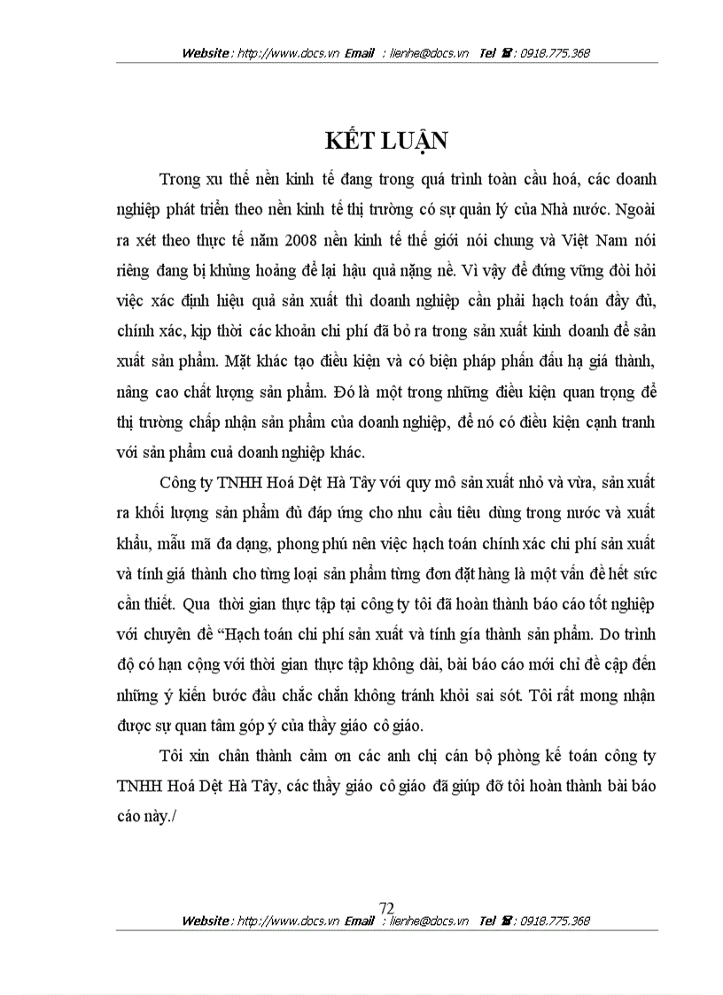 image for page Kế toán chi phí sản xuất và tính giá thành sản phẩm tại Công ty TNHH Hoá Dệt Hà Tây