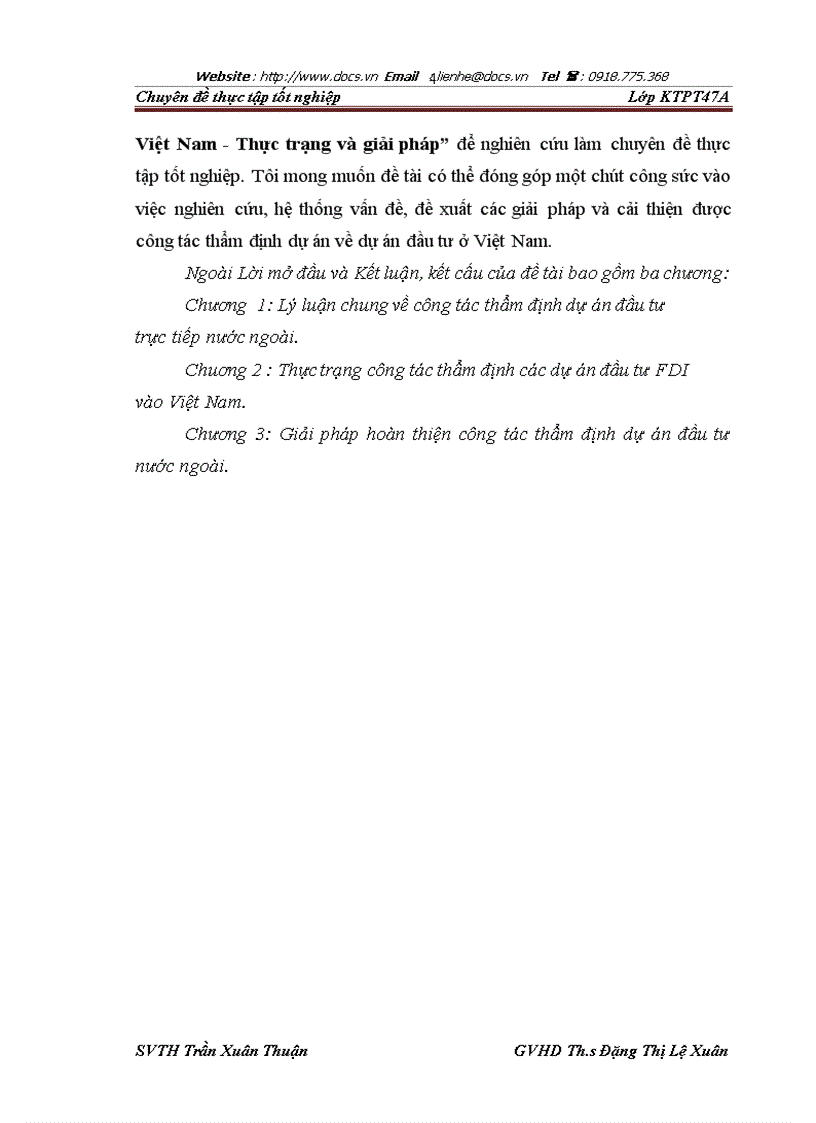 Công tác thẩm định dự án đầu tư trực tiếp nước ngoài vào Việt Nam Thực trạng và giải pháp