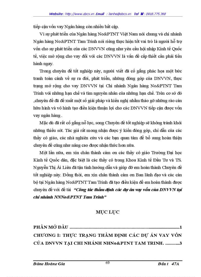 image for page Công tác thẩm định các dự án vay vốn của Doanh nghiệp vừa và nhỏ tại Chi nhánh ngânhàng NHNo PTNT AgriBank Tam Trinh