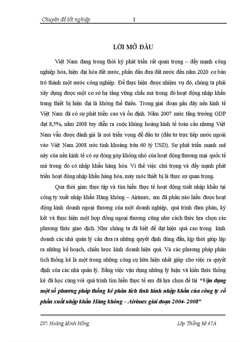 Vận dụng một số phương pháp thống kê phân tích tình hình nhập khẩu của công ty cổ phần xuất nhập khẩu Hàng không Airimex giai đoạn 2004 2008