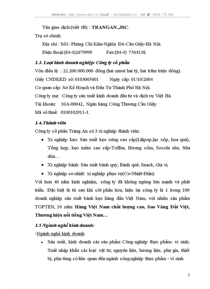 image for page Khái quát chung về công ty cổ phần tràng an