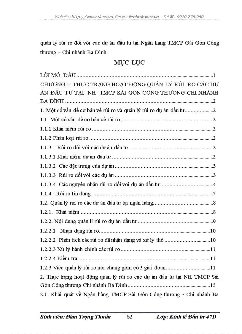 image for page Quản lí rủi ro các dự án đầu tư tại Ngân hàng TMCP Sài Gòn Công thương chi nhánh Ba Đình Hà Nội