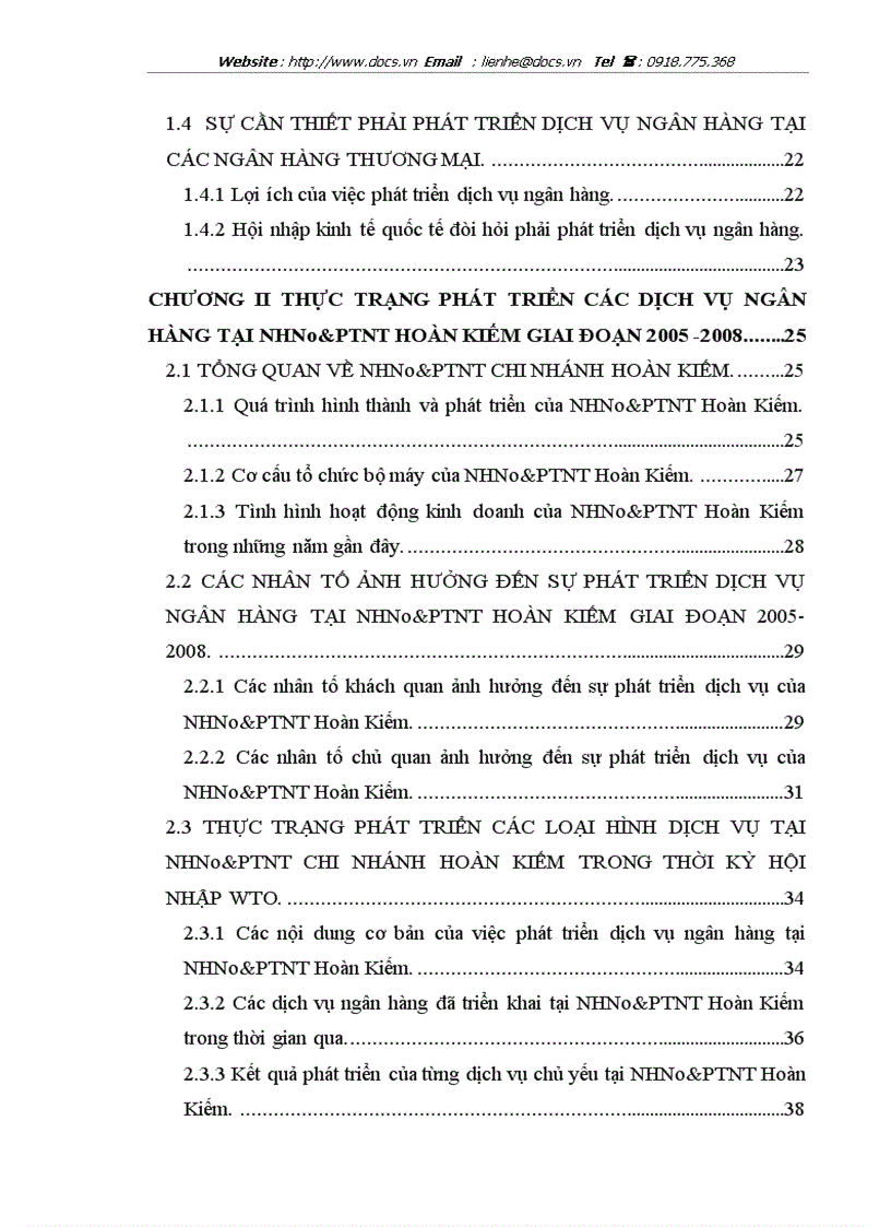 PHÁT TRIỂN DỊCH VỤ NGÂN HÀNG TẠI NHNo PTNT CHI NHÁNH HOÀN KIẾM TRONG GIAI ĐOẠN KHỦNG HOẢNG TÀI CHÍNH TOÀN CẦU