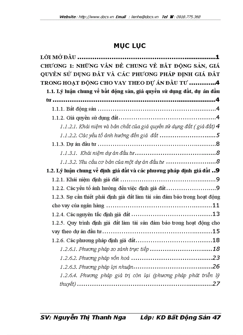 Hoàn thiện công tác định giá đất làm tài sản đảm bảo trong hoạt động cho vay theo dự án đầu tư tại Chi nhánh Ngân hàng Công Thương Đống Đa