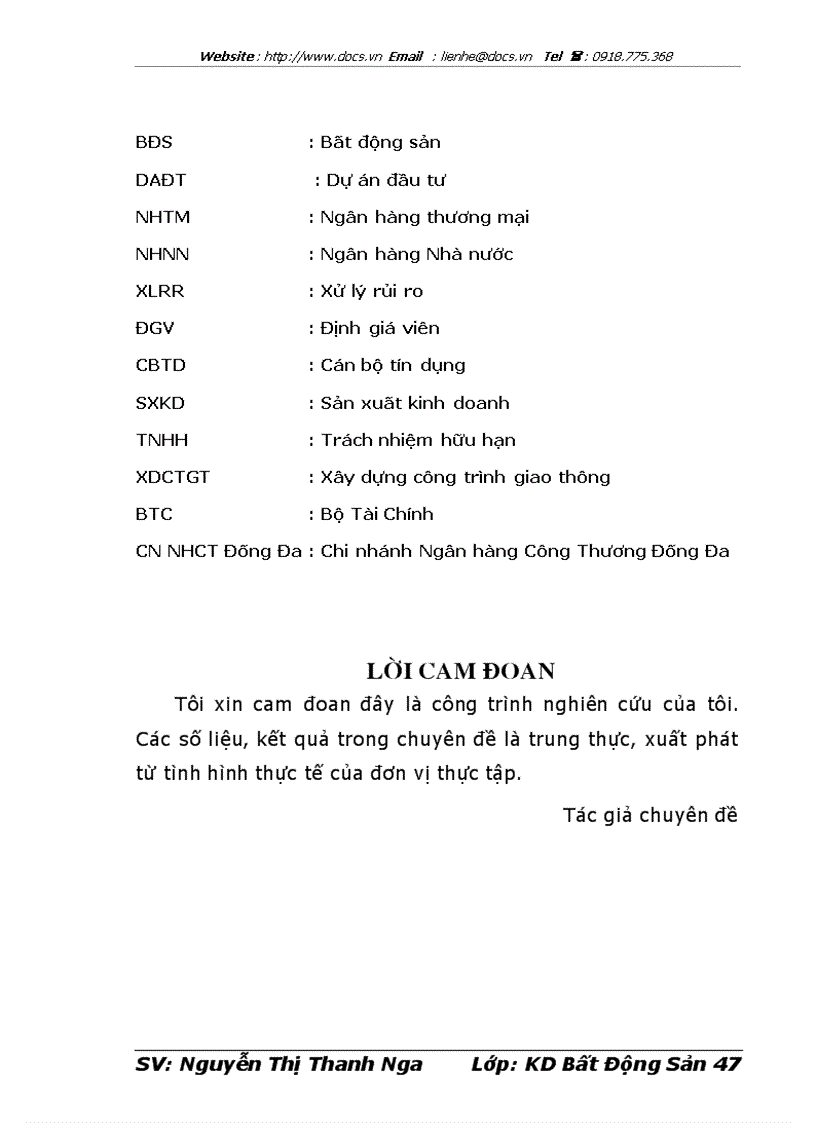 Hoàn thiện công tác định giá đất làm tài sản đảm bảo trong hoạt động cho vay theo dự án đầu tư tại Chi nhánh Ngân hàng Công Thương Đống Đa