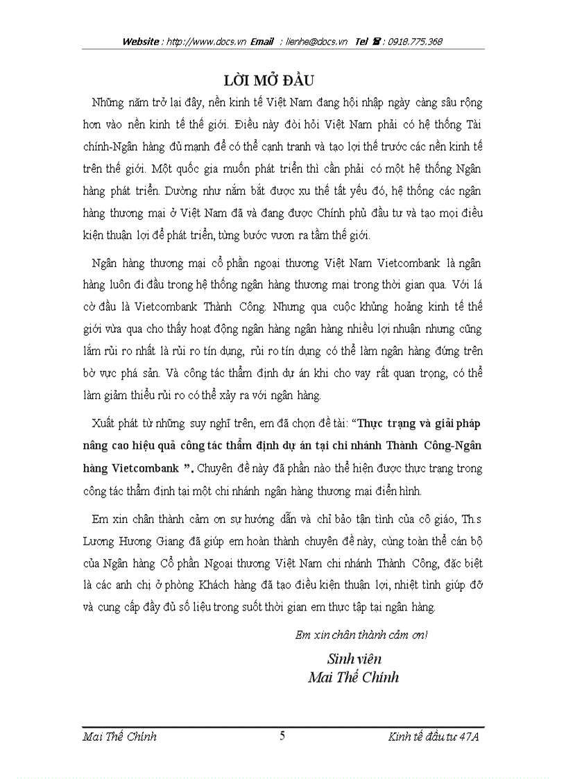 image for page Thực trạng và giải pháp nâng cao hiệu quả công tác thẩm định dự án tại Chi nhánh Thành Công ngânhàng NHTMCP Ngoại Thương VietcomBank