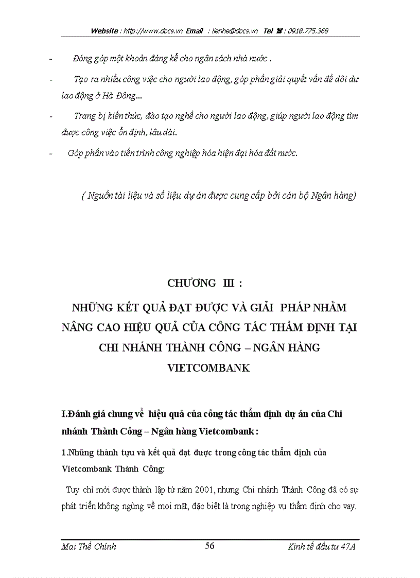 image for page Thực trạng và giải pháp nâng cao hiệu quả công tác thẩm định dự án tại Chi nhánh Thành Công ngânhàng NHTMCP Ngoại Thương VietcomBank