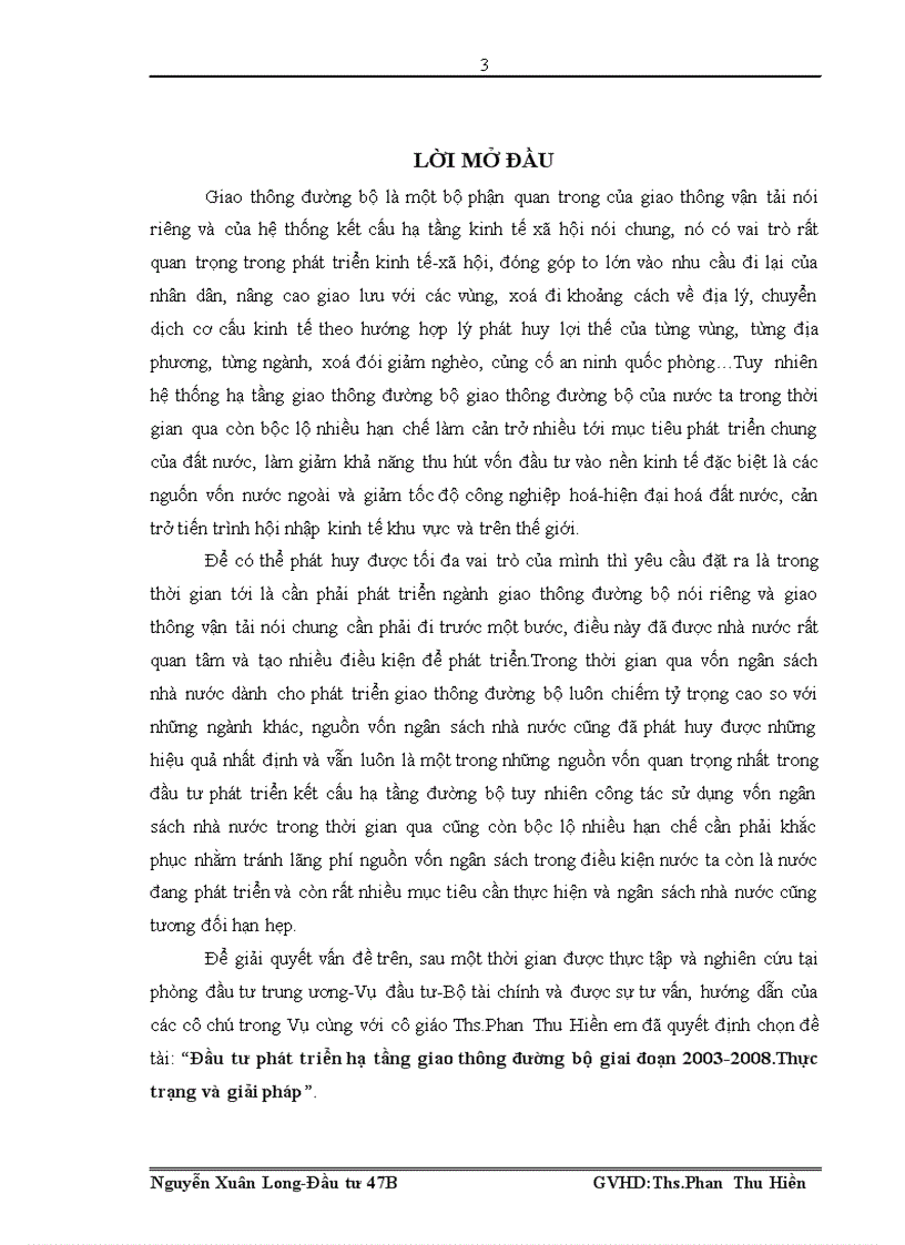 Đầu tư phát triển hạ tầng giao thông đường bộ giai đoạn 2003 2008 Thực trạng và giải pháp