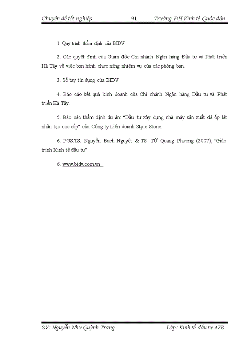 image for page Hoạt động thẩm định dự án đầu tư tại Chi nhánh ngânhàng NHĐT PT BIDV Hà Tây