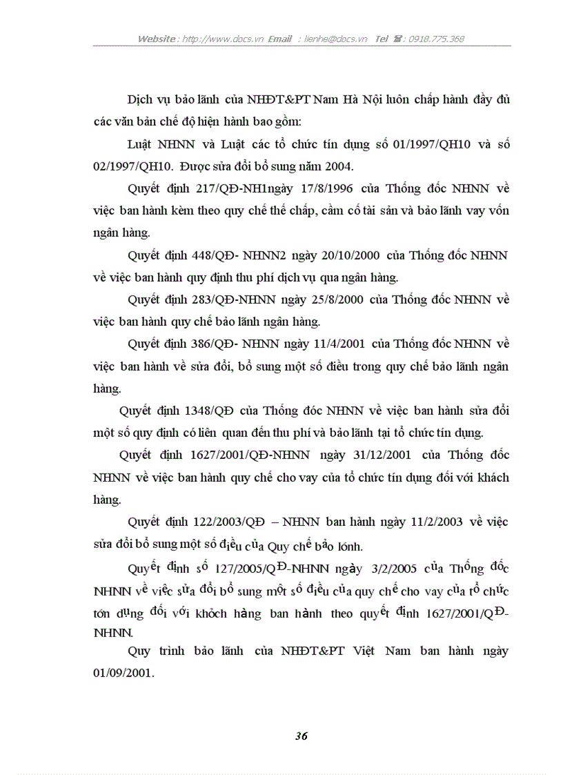 image for page Phát triển hoạT động bảo lãnh tại chi nhánh NH ĐT PT nam Hà Nội