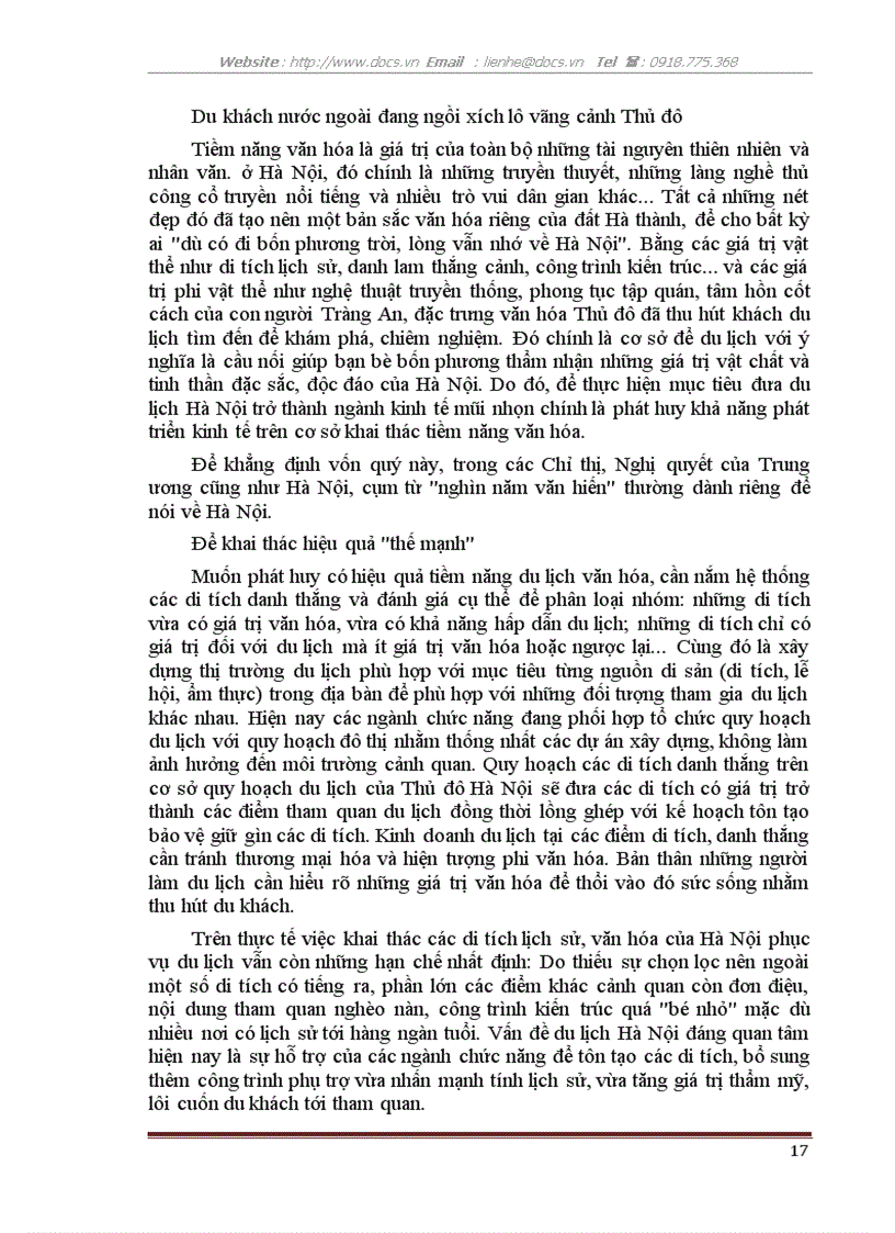 image for page Phát triển du lịch văn hoá trên địa bàn Hà Nội