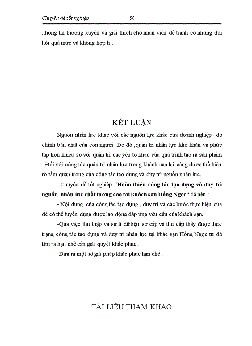 image for page Hoàn thiện công tác tạo dựng và duy trì nguồn nhân lực chất lượng cao tại khách sạn Hồng Ngọc