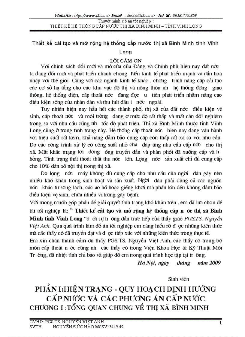 image for page Thiết kế cải tạo và mở rộng hệ thống cấp nước thị xã Bình Minh tỉnh Vĩnh Long