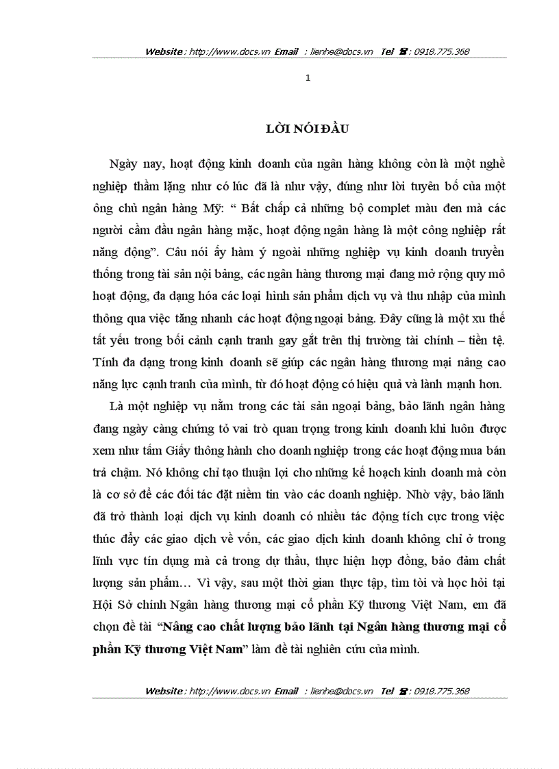 image for page Nâng cao chất lượng bảo lãnh tại ngânhàng NHTMCP Kỹ Thương TechcomBank Việt Nam