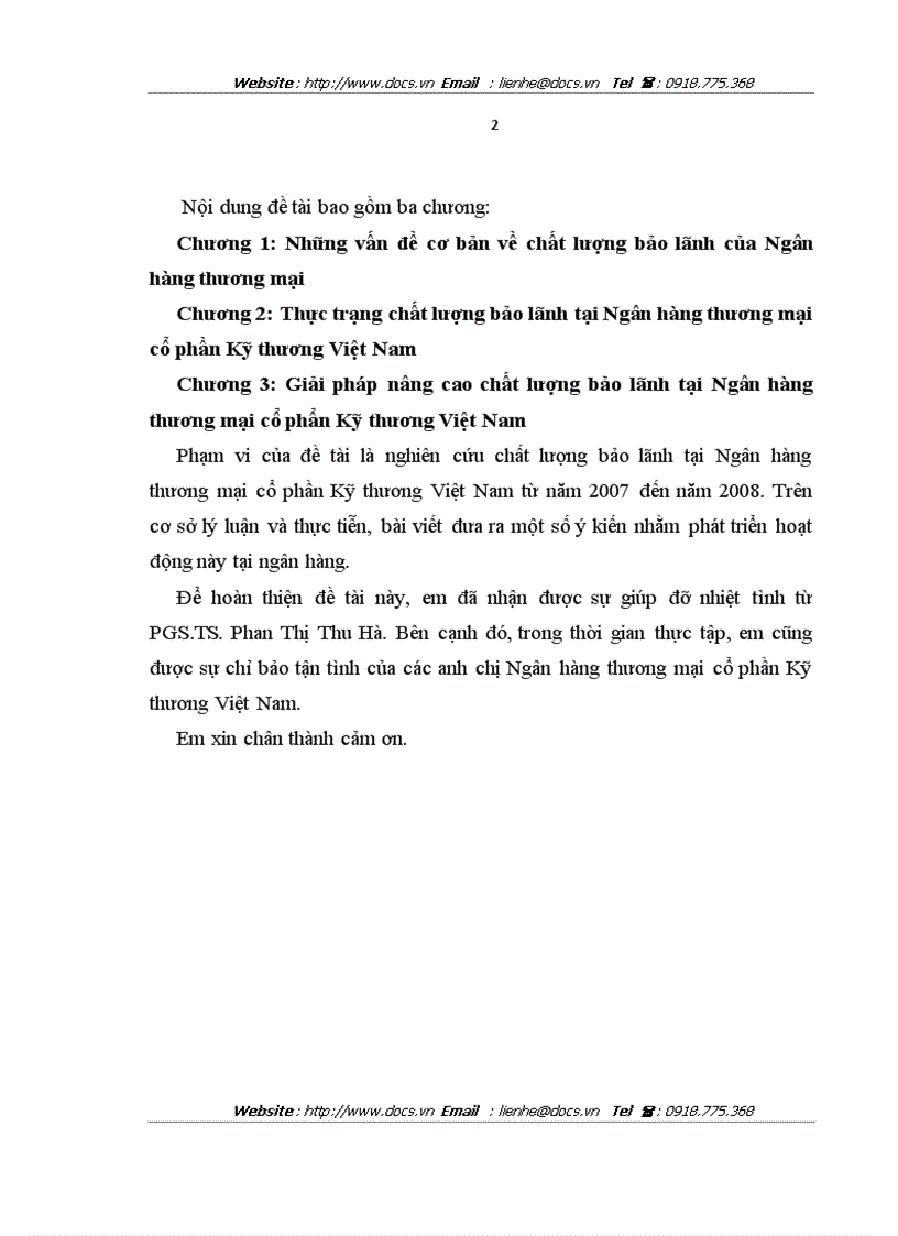 image for page Nâng cao chất lượng bảo lãnh tại ngânhàng NHTMCP Kỹ Thương TechcomBank Việt Nam