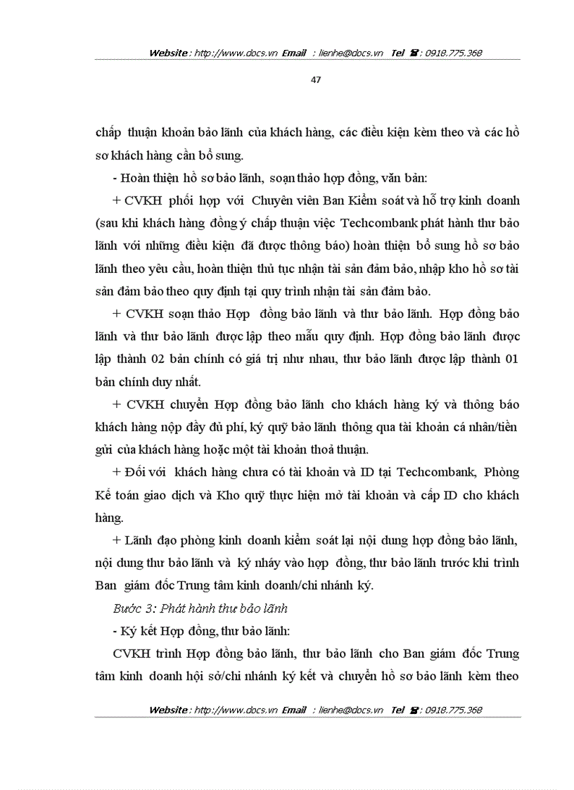 image for page Nâng cao chất lượng bảo lãnh tại ngânhàng NHTMCP Kỹ Thương TechcomBank Việt Nam