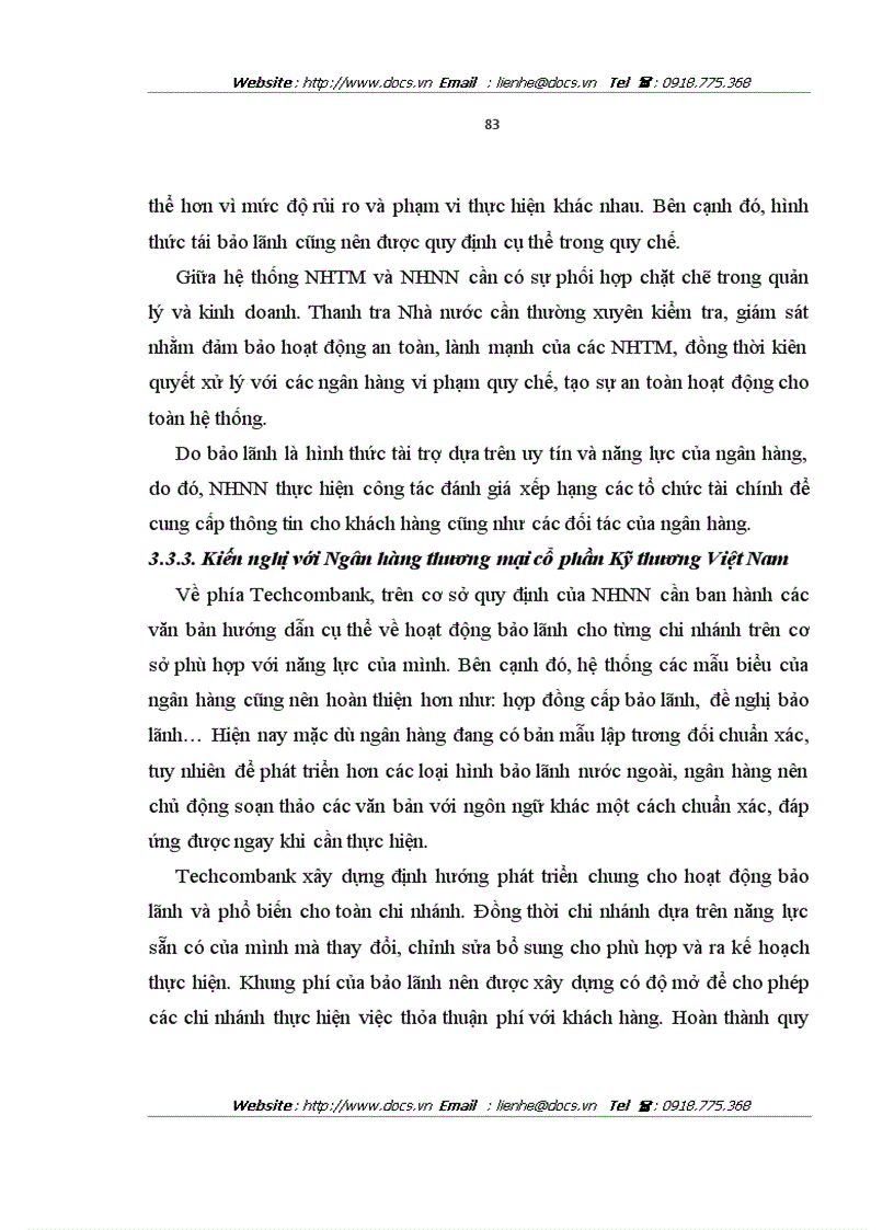 image for page Nâng cao chất lượng bảo lãnh tại ngânhàng NHTMCP Kỹ Thương TechcomBank Việt Nam