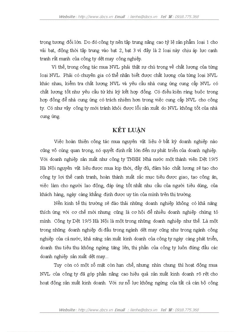 image for page Hoạt động mua nguyên vật liệu ở công ty TNHH Nhà nước một thành viên Dệt 19 5 Hà Nội