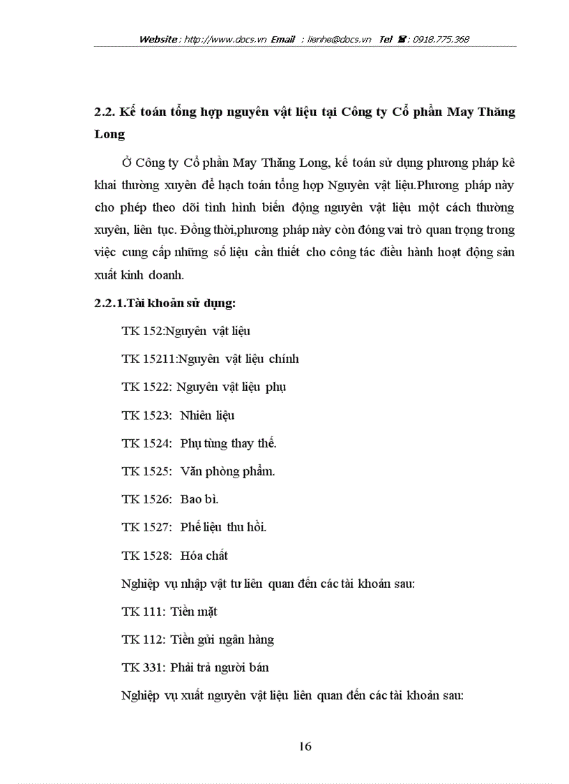 image for page Hoàn thiện kế toán nguyên vật liệu tại Công ty Cổ phần May Thăng Long