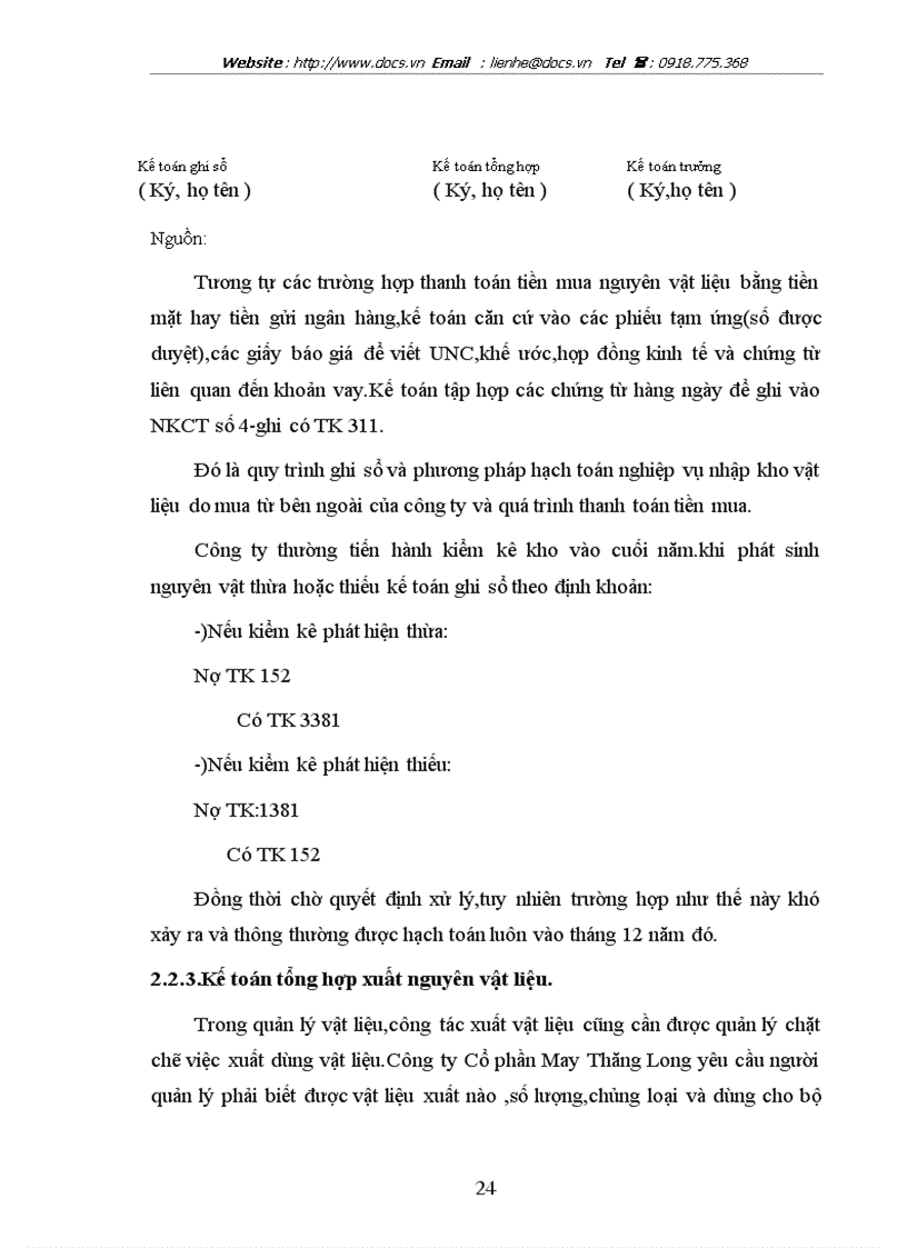image for page Hoàn thiện kế toán nguyên vật liệu tại Công ty Cổ phần May Thăng Long