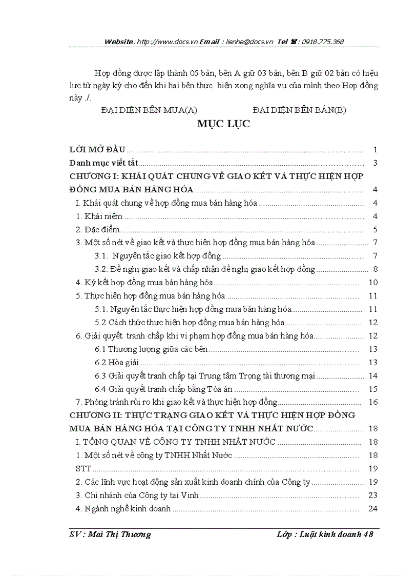 image for page Giao kết và thực hiện hợp đồng mua bán hàng hóa tại công ty TNHH Nhất Nước