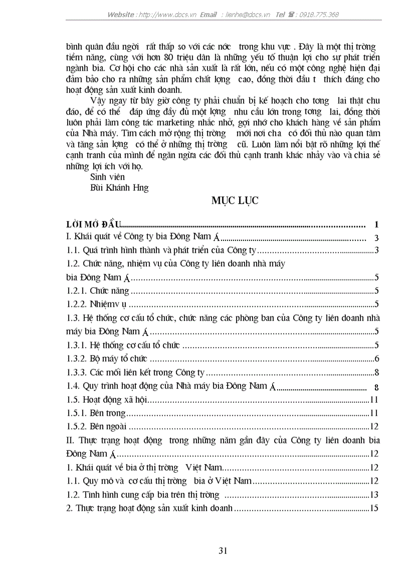 image for page Thực trạng hoạt động trong những năm gần đây của C ty liên doanh bia Đông Nam Á