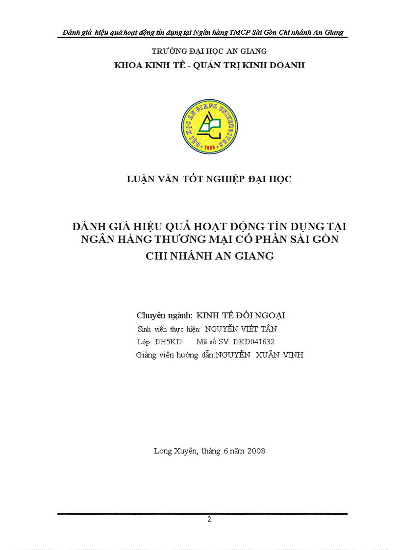 image for page Đánh giá hiệu quả tín dụng tại Ngân hàng TMCP Sài Gòn Chi nhánh An Giang