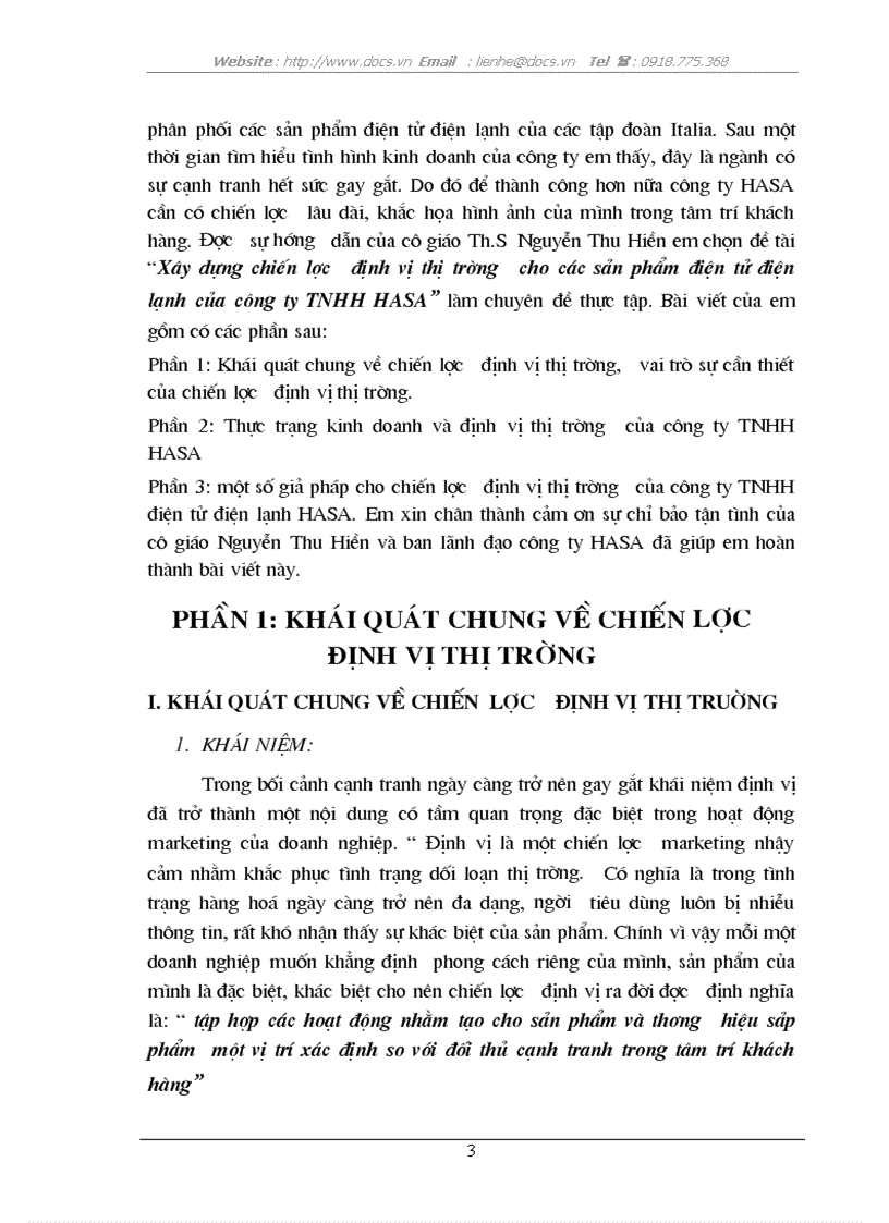 Xây dựng chiến lược định vị thị trường cho các sản phẩm điện tử điện lạnh của C ty TNHH HASA