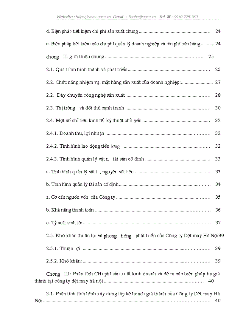 image for page Phân tích chi phí sản xuất kinh doanh và các biện pháp hạ giá thành sản phẩm tại Công ty Dệt may Hà Nội