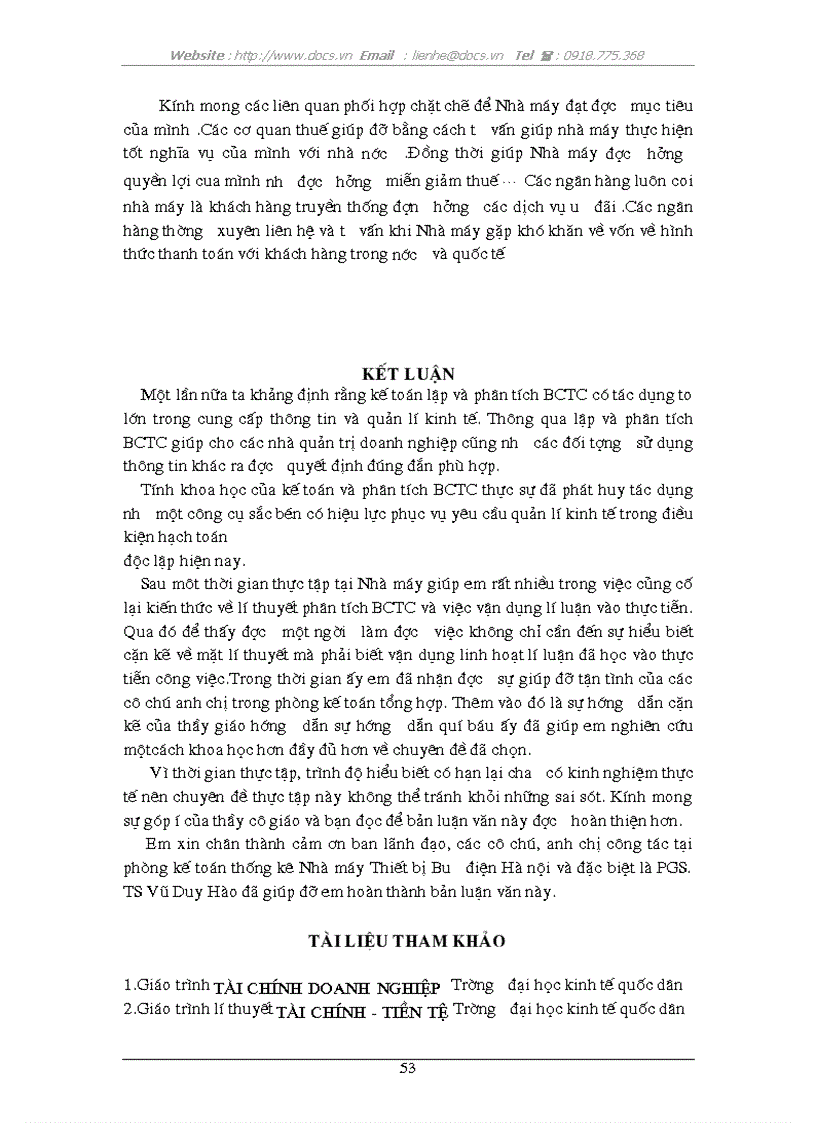 image for page Hoàn thiện công tác phân tích báo cáo tài chính tại Nhà máy Thiết bị Bưu điện Hà nội