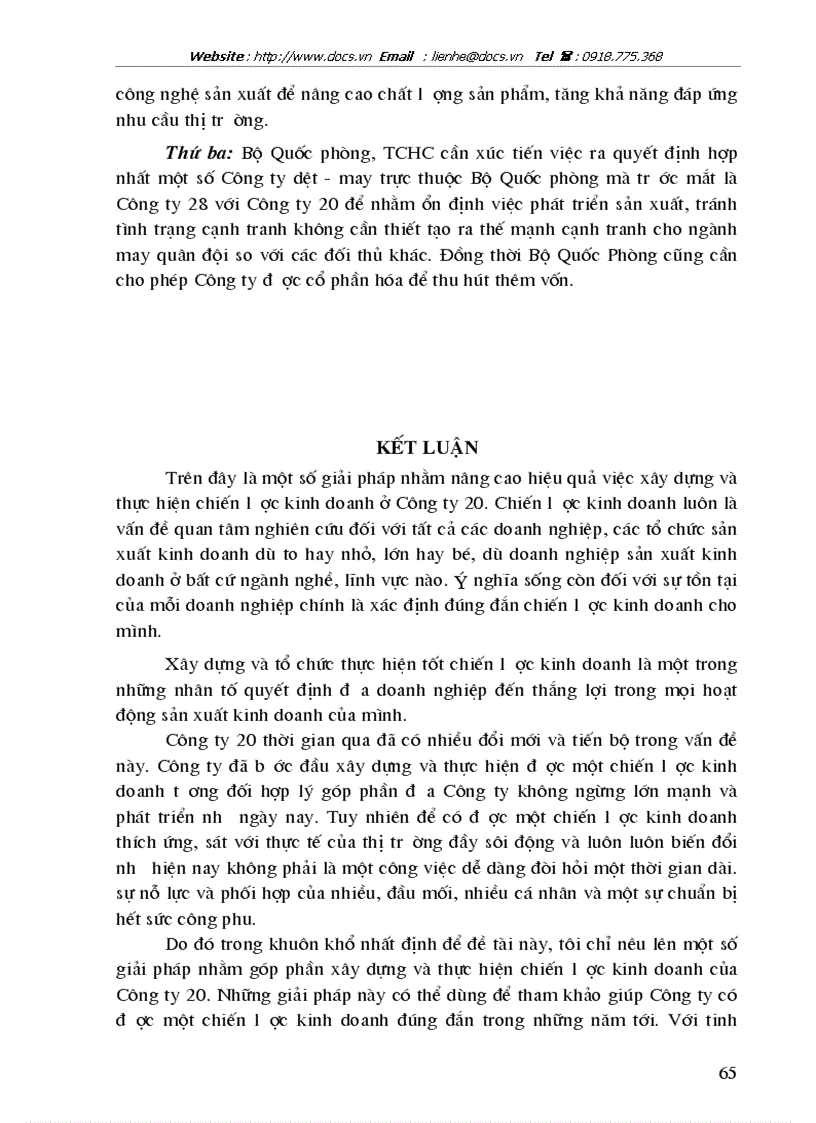 image for page Một số giải pháp chủ yếu góp phần nâng cao hiệu quả của việc xây dựng và thực hiện chiến lược kinh doanh của Công ty 20